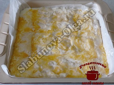 Лаваш с начинкой из творога и колбасы, заливаем заливкой