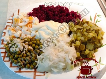 Салат из свеклы с огурцами и зеленым горошком, измельчаем Салат из свеклы с огурцами и зеленым горошком, измельчаем
